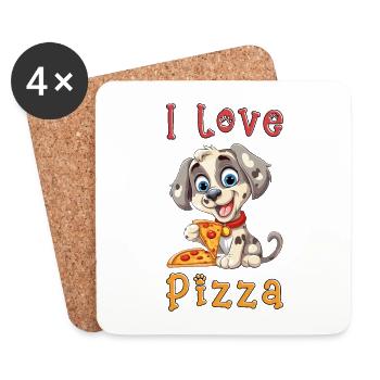 Hund I Love Pizza Spruch Lustig Humor Cartoon - Untersetzer (4er-Set) - Weiß - Vorne