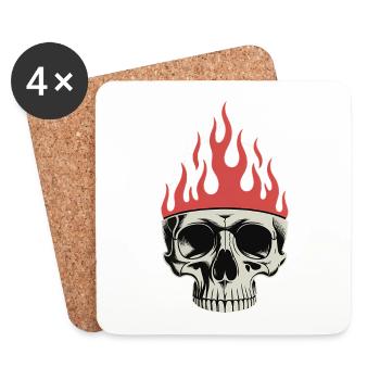 Couronne de flammes crâne - Cool Skeleton Tattoo - Dessous de verre (lot de 4) - blanc - Devant