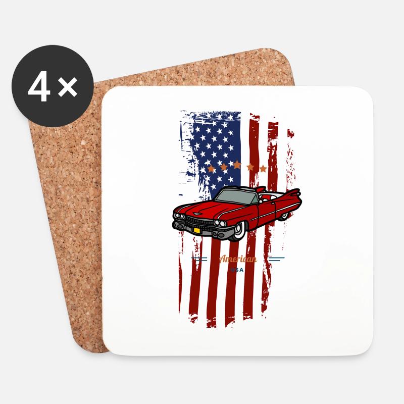 Amerikanische Flagge - Untersetzer (4er-Set) - Weiß
