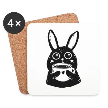 Coffee Rabbit Drawing for Cafe Lovers - Coasters (set of 4) - white - Front