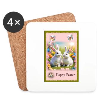 Oster Gruß Happy Easter - Untersetzer (4er-Set) - Weiß - Vorne