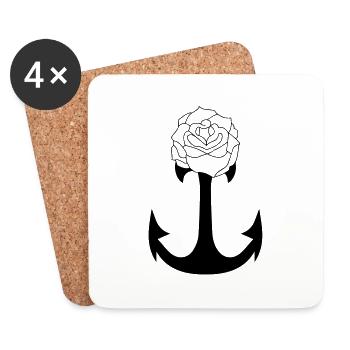 Ancre & Rose Tattoo - Dessous de verre (lot de 4) - blanc - Devant