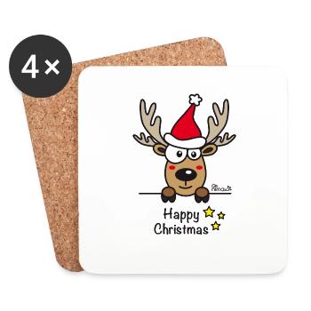 Renne Joyeux Noël - Happy Christmas, Humour, Drôle - Dessous de verre (lot de 4) - blanc - Devant