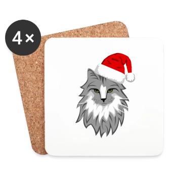 Graue Katze Weihnachten - Untersetzer (4er-Set) - Weiß - Vorne