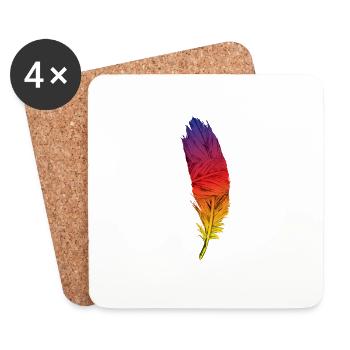 Plume de paon coloré - Dessous de verre (lot de 4) - blanc - Devant