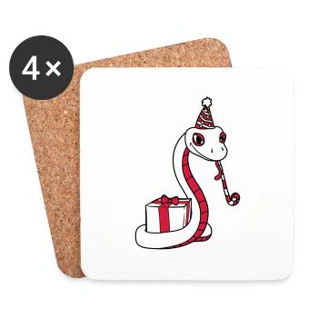 fête d'anniversaire fête cadeau serpent visage - Dessous de verre (lot de 4) - blanc - Devant
