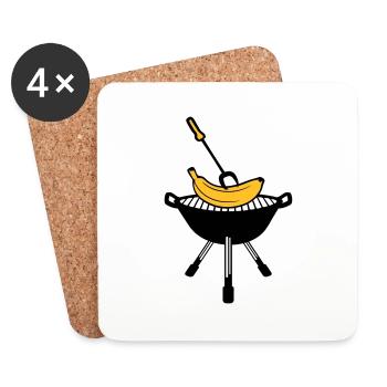 bbq grill grill fry cook cook schuerze kuec - Coasters (set of 4) - white - Front