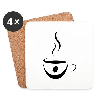 Kaffee Tasse mit Bohne - Untersetzer (4er-Set) - Weiß - Vorne