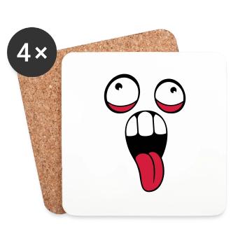 visage fou tête yeux langue langue bouche tendue - Dessous de verre (lot de 4) - blanc - Devant