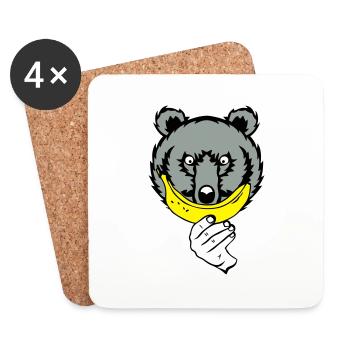 teddy bear smiling banana smiley face because - Coasters (set of 4) - white - Front