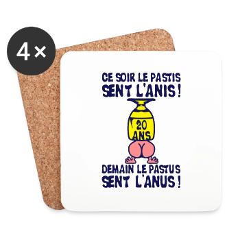 20 ans pastis anis pastus anus anniversaire - Dessous de verre (lot de 4) - blanc - Devant