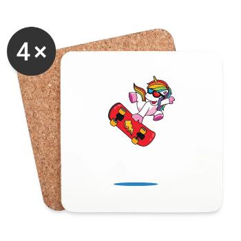 Skater Einhorn - Untersetzer (4er-Set) - Weiß - Vorne
