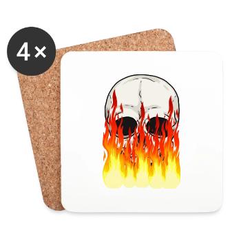 Skull Skull Horror Halloween Fire Flames - Coasters (set of 4) - white - Front