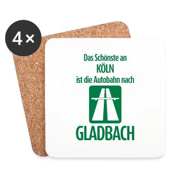 Autobahn nach Gladbach - Anti Köln - Untersetzer (4er-Set) - Weiß - Vorne