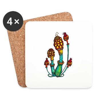 Magic Mushrooms, champignons magiques, goa, trance - Dessous de verre (lot de 4) - blanc - Devant