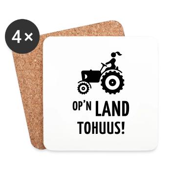 Op’n Land tohuus! (Landfrau / Plattdeutsch) - Untersetzer (4er-Set) - Weiß - Vorne
