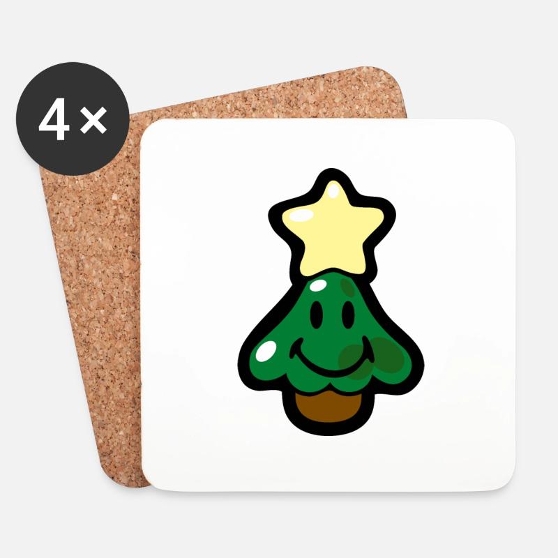 Smiley Christmas Tree with Star - Untersetzer (4er-Set) - Weiß