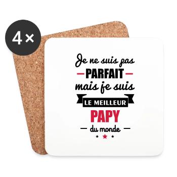 pas parfait meilleur papy du monde,cadeau papi - Dessous de verre (lot de 4) - blanc - Devant