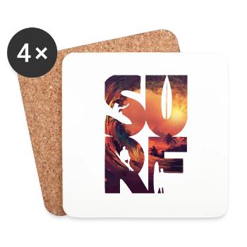 Surfeur surf vagues de surf - Dessous de verre (lot de 4) - blanc - Devant