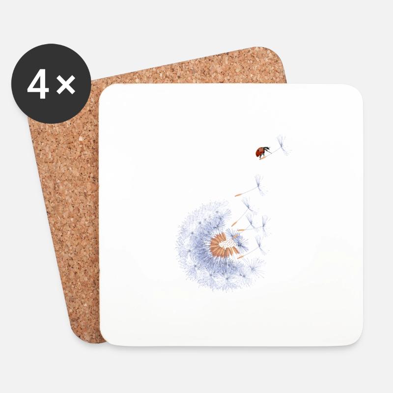Ladybird on Dandelion Seed - Coasters (set of 4) - white