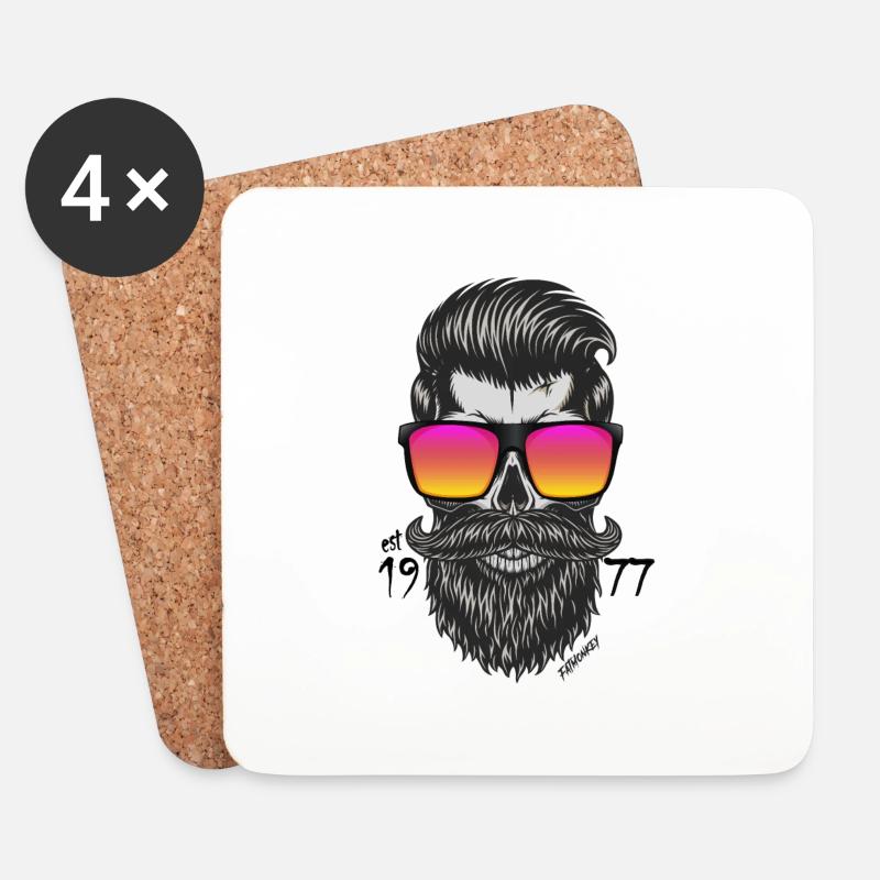 FatMonkey Designs Barber mit Brille est 1977 - Untersetzer (4er-Set) - Weiß