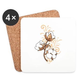 Ornamental vintage element with blooming cotton - Coasters (set of 4) - white - Front