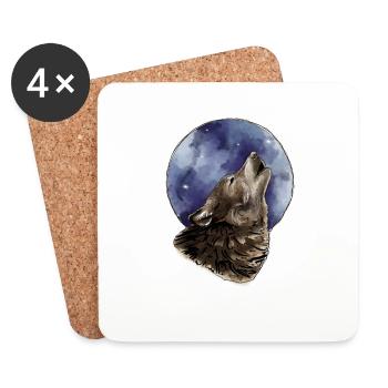 Loup et lune - Dessous de verre (lot de 4) - blanc - Devant
