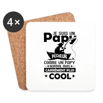Papy pêcheur cadeau drôle papi pêche - Dessous de verre (lot de 4) - blanc - Devant