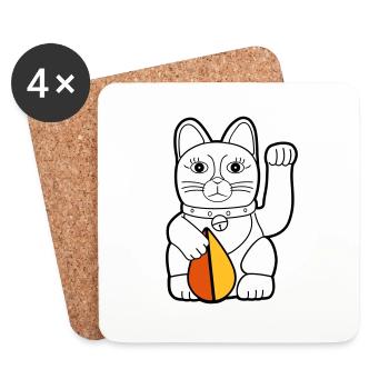 Maneki Neko "Kōreisha" oldschool - Dark Contour - Untersetzer (4er-Set) - Weiß - Vorne