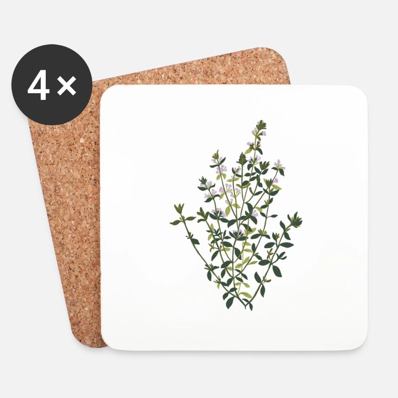 Herbarium: blühender Thymian - Untersetzer (4er-Set) - Weiß