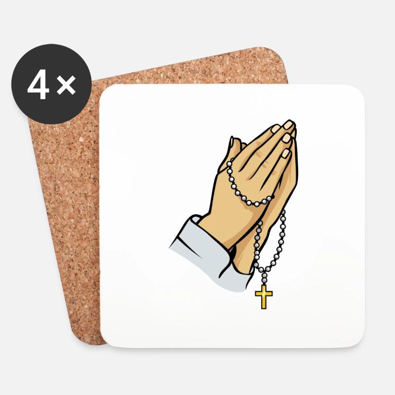 Praying hands with rosary - Coasters (set of 4) - white