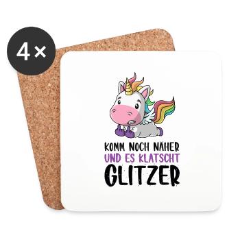 Noch näher es klatscht Glitzer Einhorn Geschenk - Untersetzer (4er-Set) - Weiß - Vorne