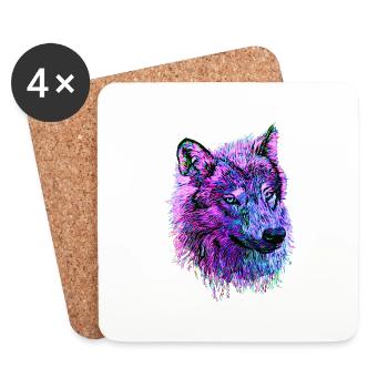 Neon Wolfskopf pink/lila/blau in Seitenansicht - Untersetzer (4er-Set) - Weiß - Vorne