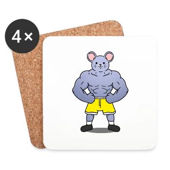 Souris musclée - Dessous de verre (lot de 4) - blanc - Devant