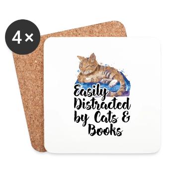 Easily Distracted by Cats and Books Cat Book Lover - Untersetzer (4er-Set) - Weiß - Vorne