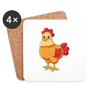 Poulet - Dessous de verre (lot de 4) - blanc - Devant
