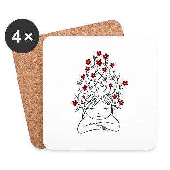 Fille avec des fleurs - Dessous de verre (lot de 4) - blanc - Devant