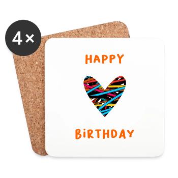 BIRTHDAY. HAPPY BIRTHDAY. HAPPY BIRTHDAY. - Coasters (set of 4) - white - Front