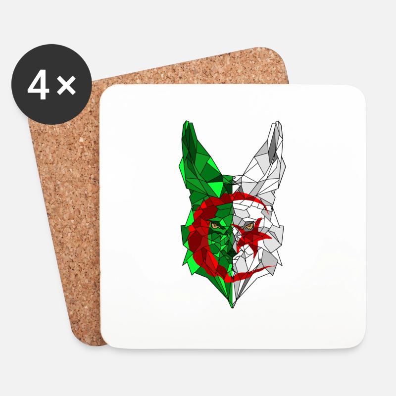 Fennec et drapeau de l'Algérie en polysphère 3 - Dessous de verre (lot de 4) - blanc