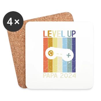 Level Up Papa 2024 Geschenk personalisierter Humor - Untersetzer (4er-Set) - Weiß - Vorne