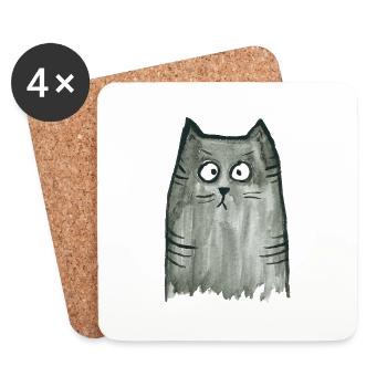 Katze grau getigert - Untersetzer (4er-Set) - Weiß - Vorne
