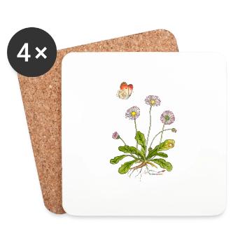 Gänseblümchen mit Aurorafalter - Untersetzer (4er-Set) - Weiß - Vorne