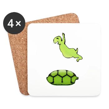 Schildkröte im Sprung (DDP, Cartoon Style) - Untersetzer (4er-Set) - Weiß - Vorne