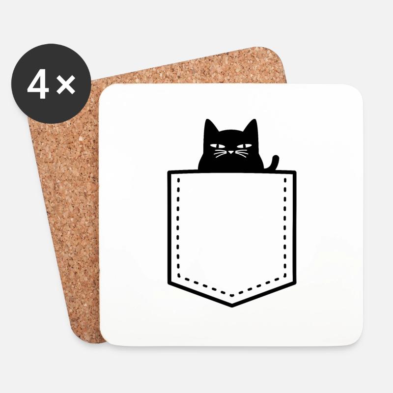 Katze in Brusttasche - Untersetzer (4er-Set) - Weiß