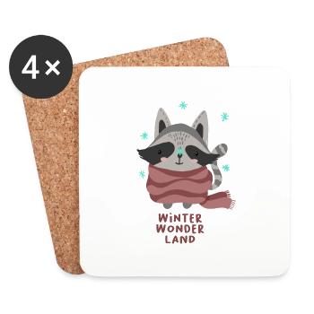 Sweet Raccoon Winter Saying - Coasters (set of 4) - white - Front