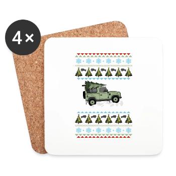 Defender 90 - Weihnachtsbaum - Untersetzer (4er-Set) - Weiß - Vorne