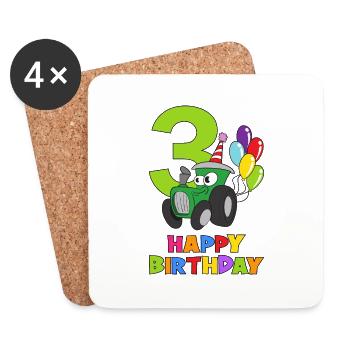 Dritter Geburtstag 3 Jahre alt Trekker Traktor - Untersetzer (4er-Set) - Weiß - Vorne