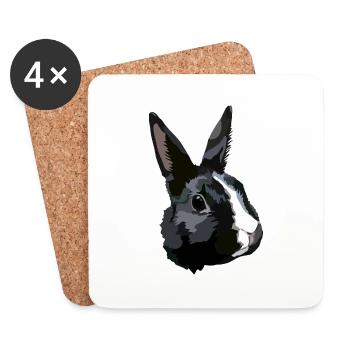 Lapin noir et blanc - Dessous de verre (lot de 4) - blanc - Devant