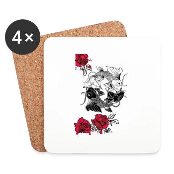 Yin und Yang Koi mit Rosen - Untersetzer (4er-Set) - Weiß - Vorne