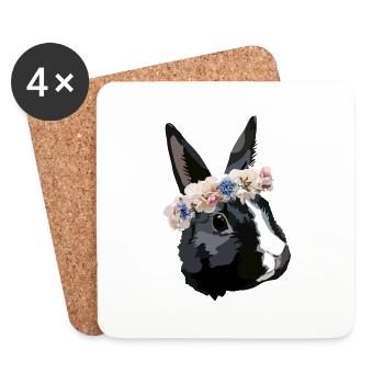 rabbit with flower wreath - Coasters (set of 4) - white - Front